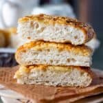 italian cheese bread sliced stacked on top of each other for recipe card size