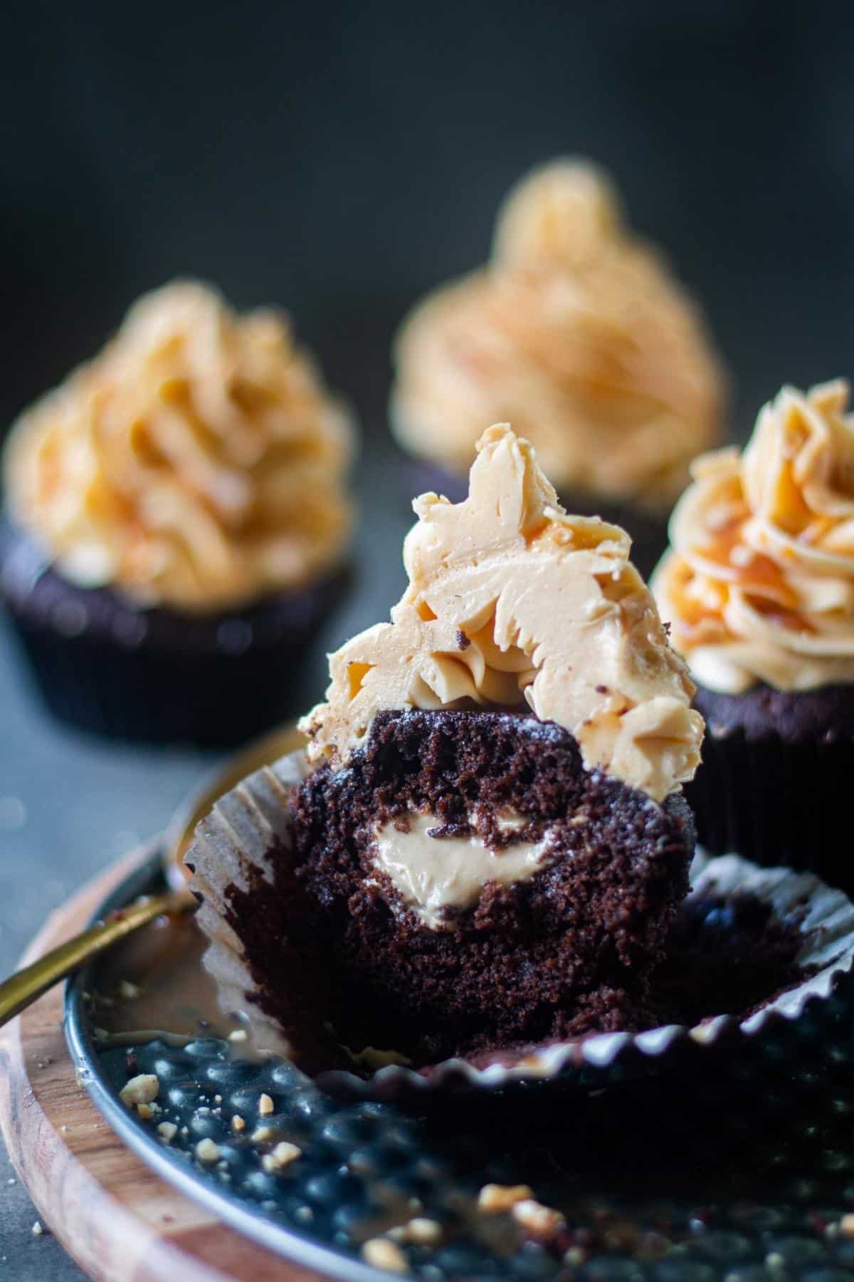 sliced cupcake showing the texture from within