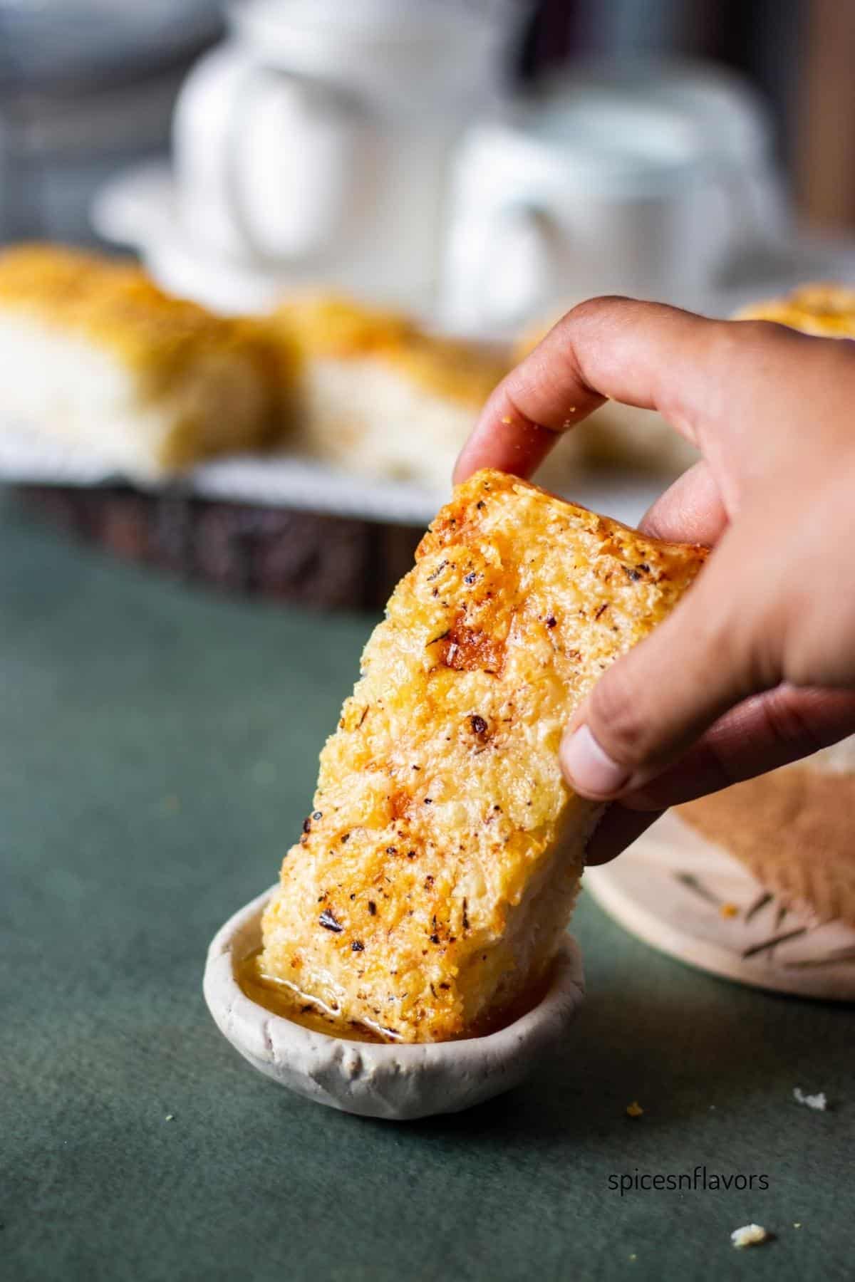 italian bread dipped in olive oil