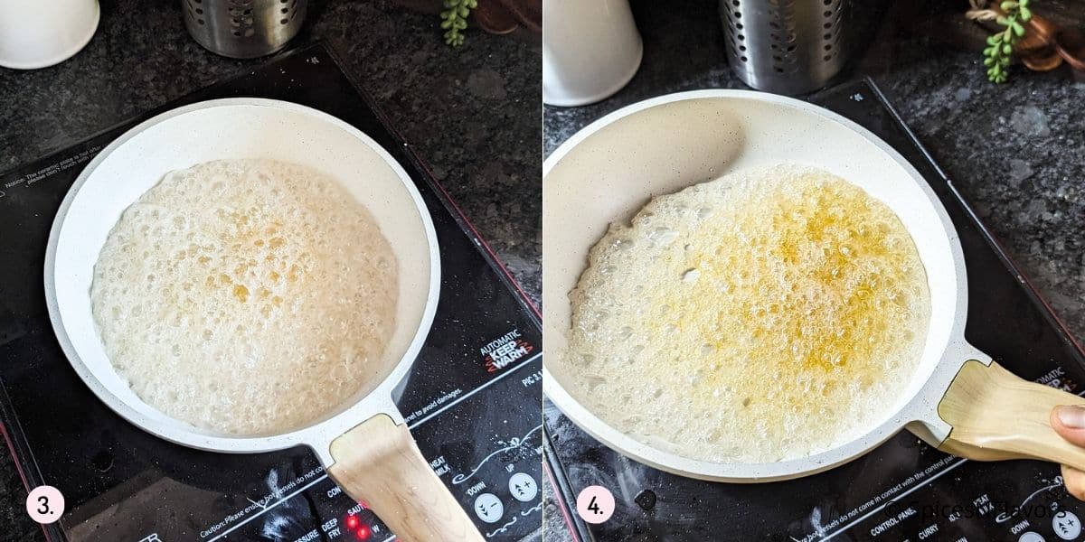 swirling the pan when the mixture starts turning golden