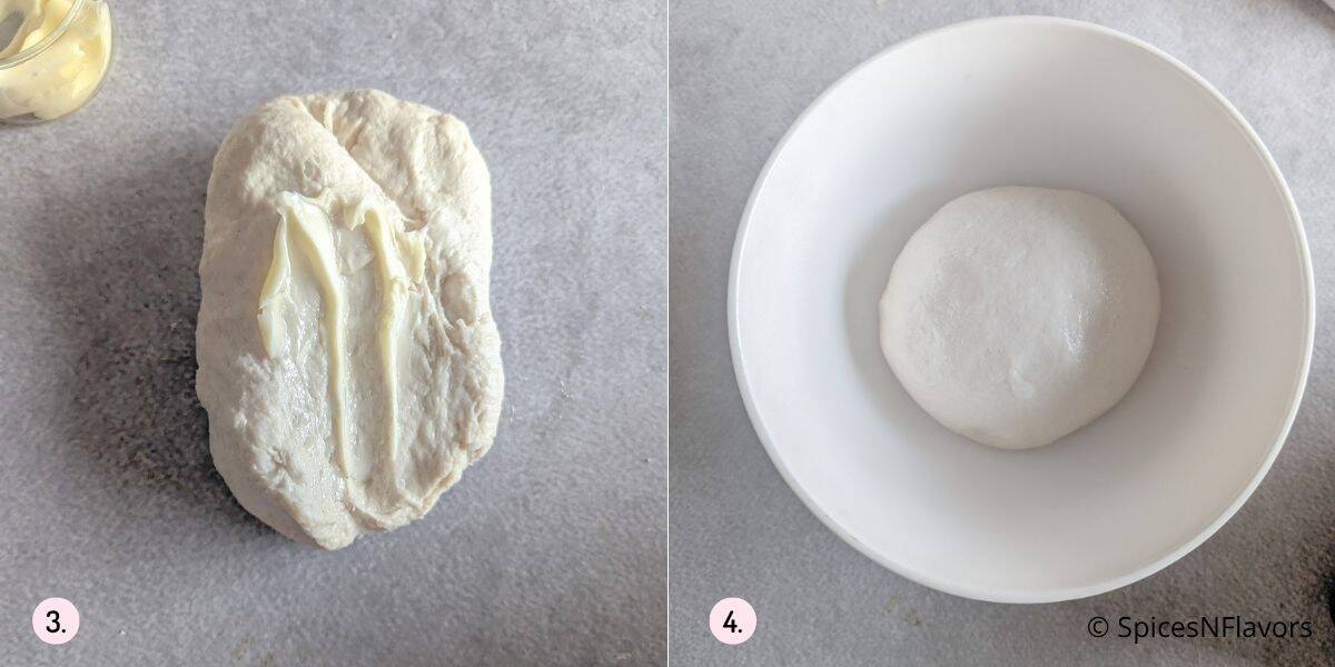 adding soft butter to form a smooth dough