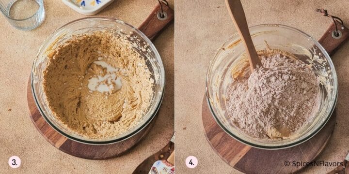 add milk and dry ingredients to the cookie batter