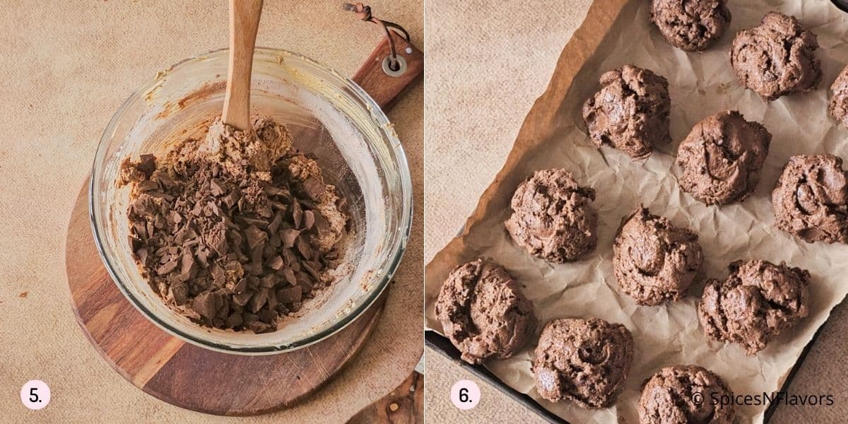 adding chocolate chunks and chilling the dough