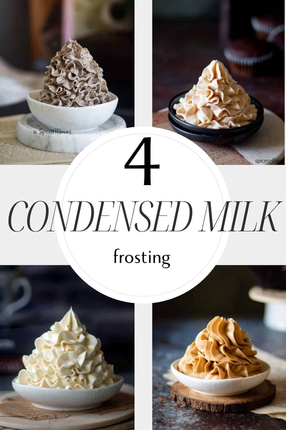 4 condensed milk buttercream images with text in the centre