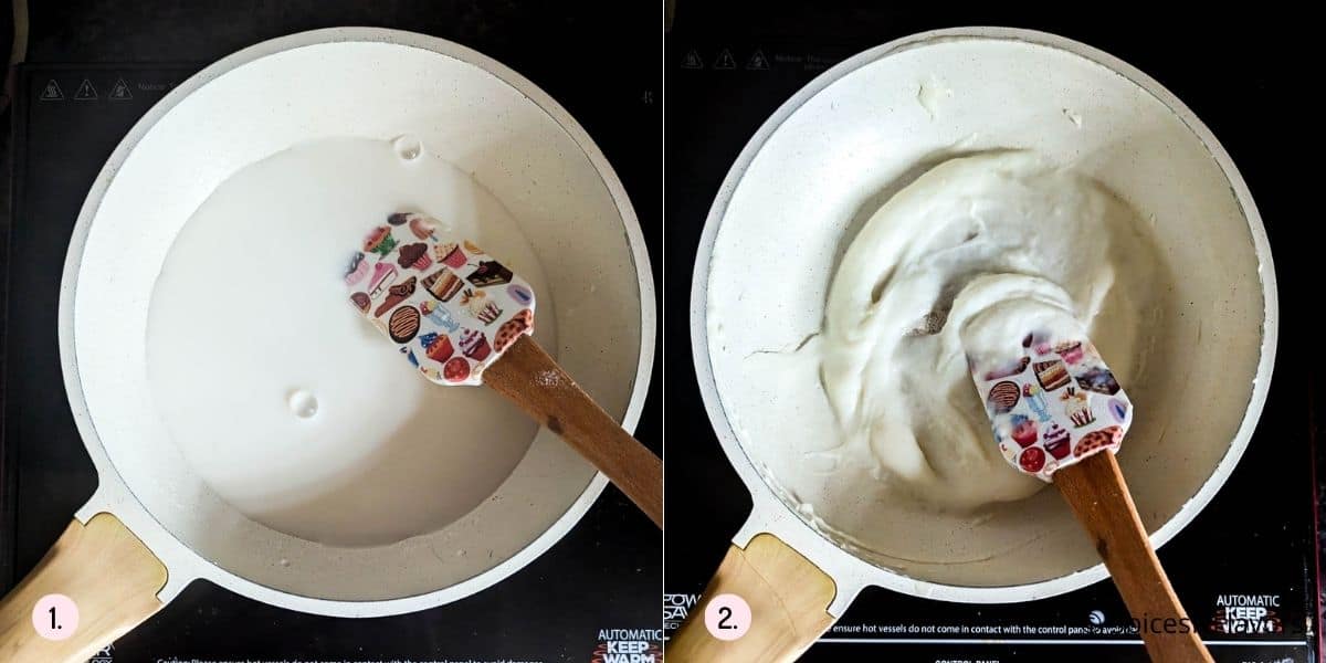 cooking flour, milk and water to form a roux