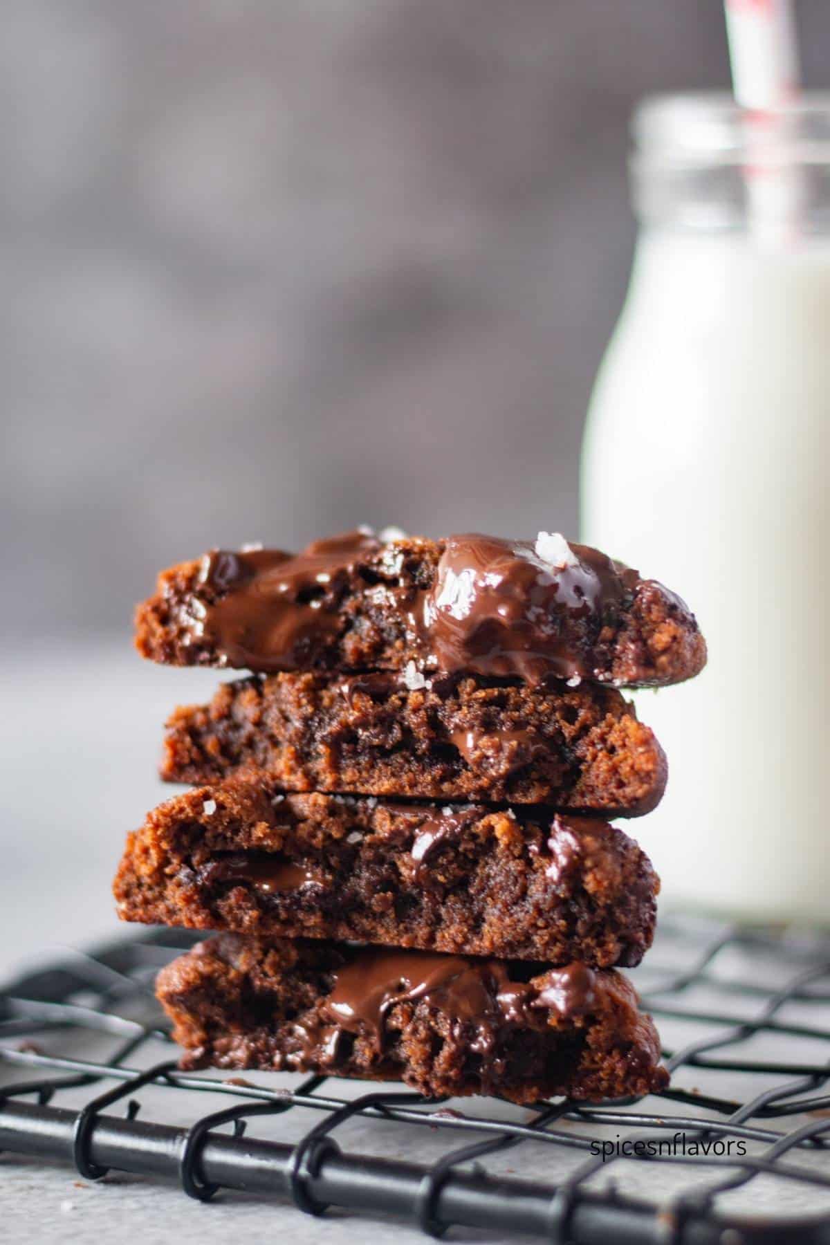 sliced cookie stacks placed on a wire rack