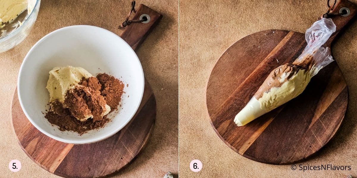 add cocoa powder to one half of the dough