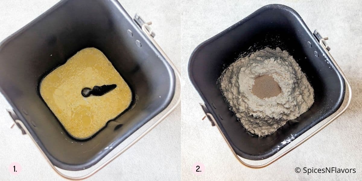 adding ingredients in the bread machine pan
