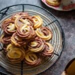 close up image of chocolate vanilla danish butter cookies to fit the recipe card image