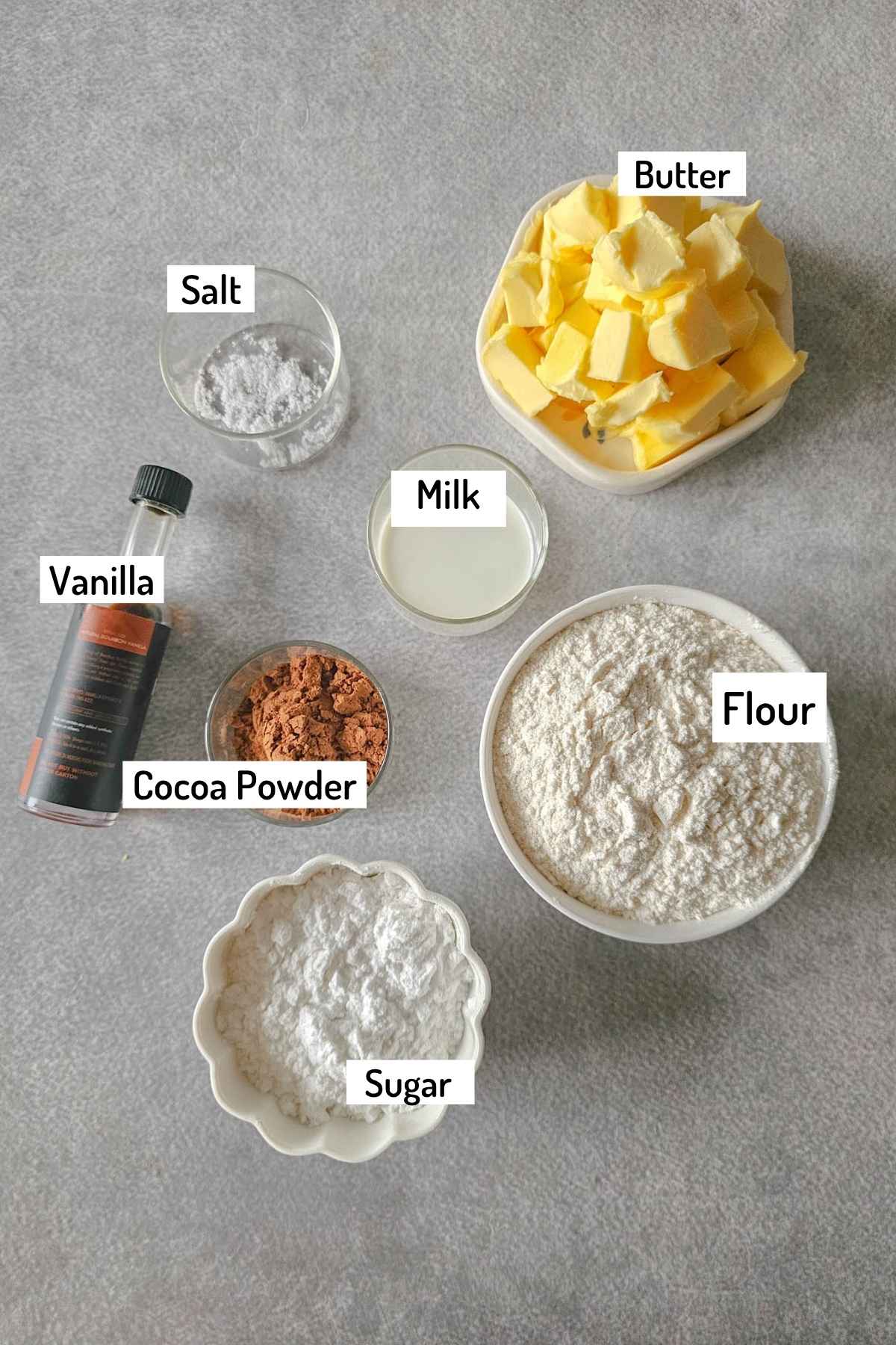 ingredients needed to make danish butter cookies with chocolate and vanilla flavor