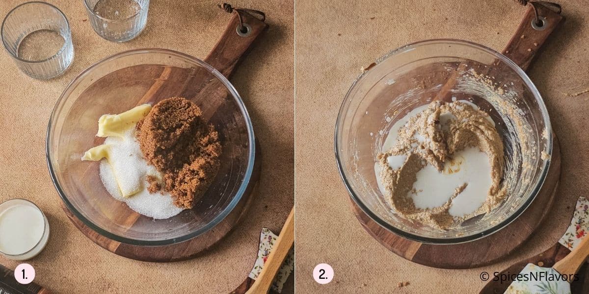 beat butter and sugar and add milk