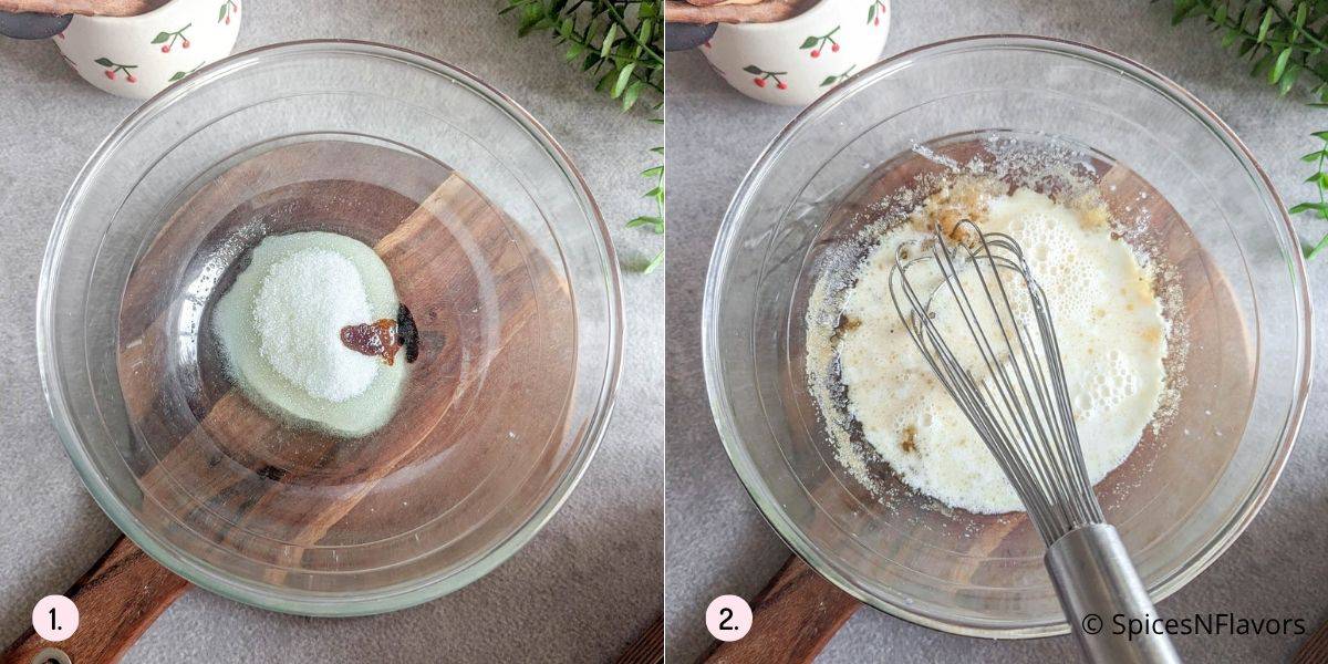 adding wet ingredients to form the cake batter