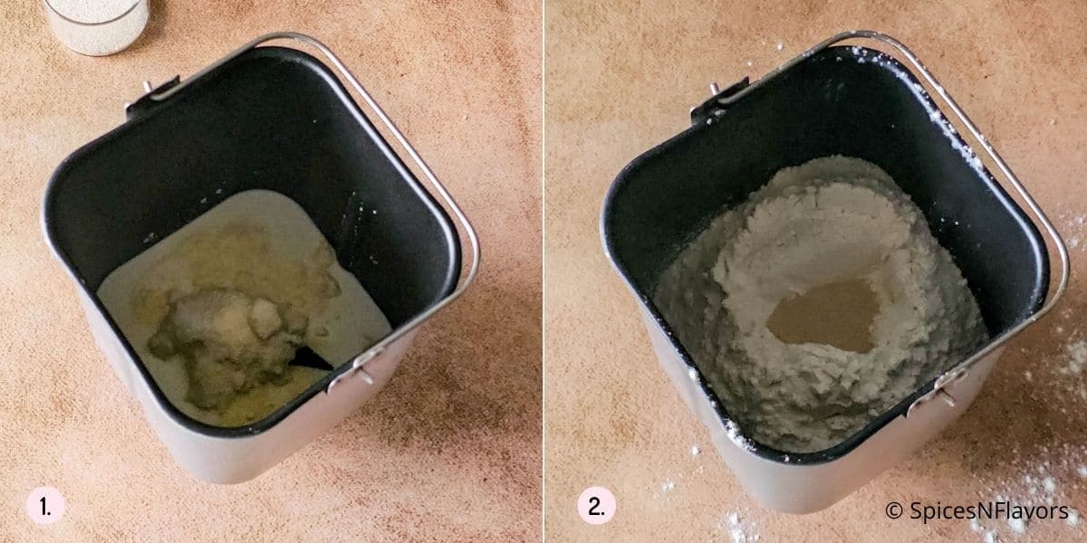 adding ingredients to the bread pan