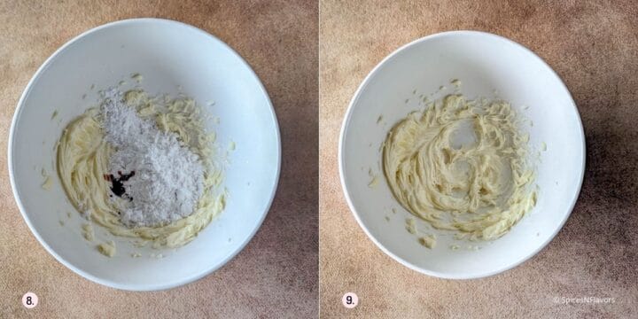 mix butter, sugar and vanilla in a bowl