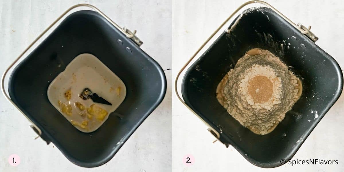 layering ingredients in the bread machine pan