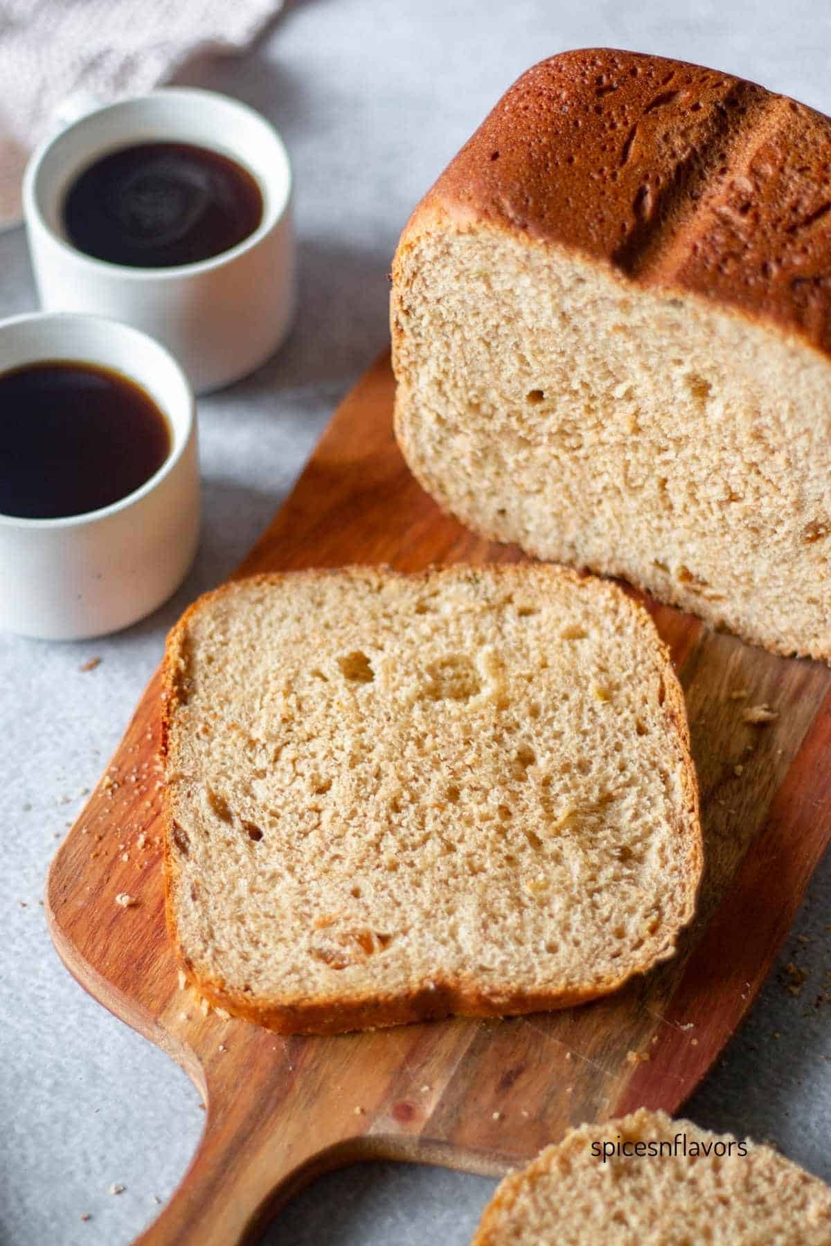 bread slice placed on a wooden board