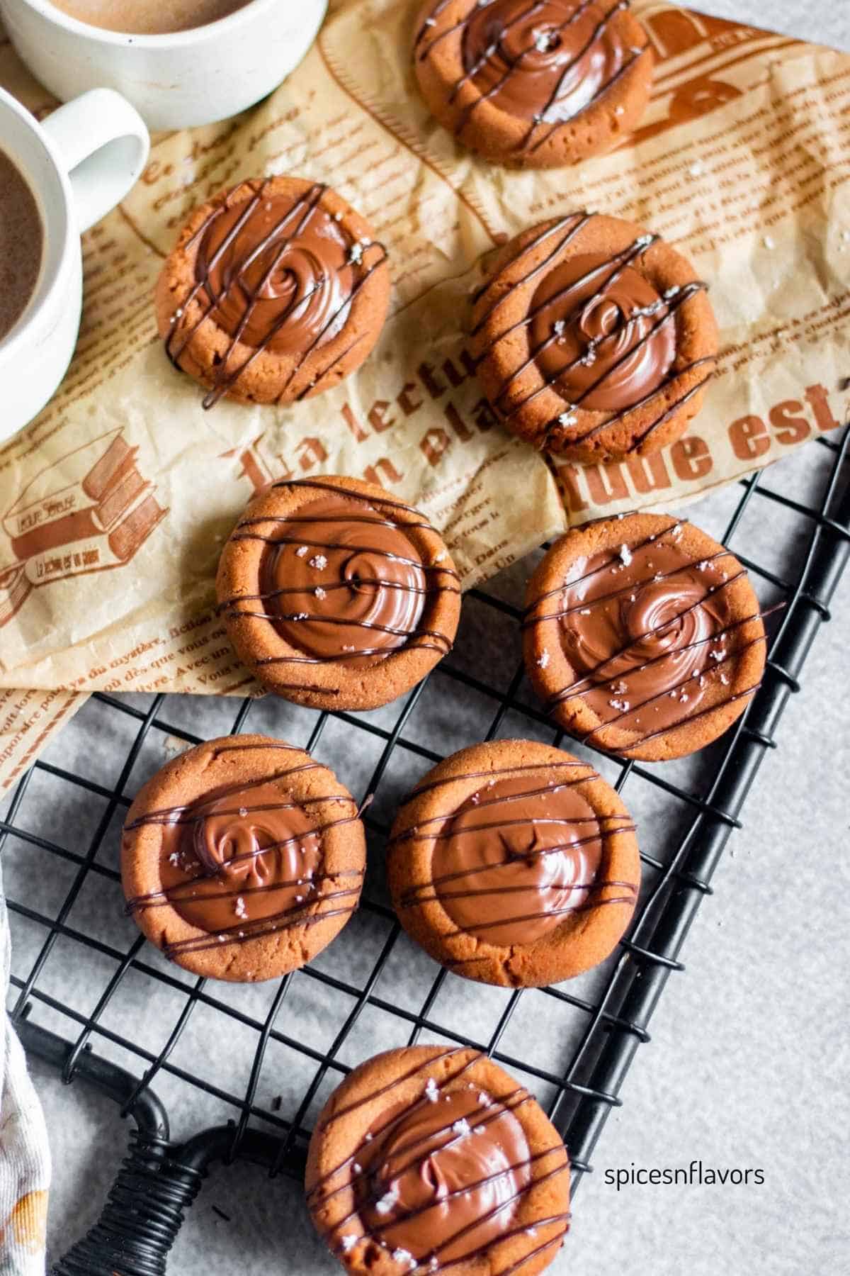 chocolate condensed milk cookies on wire rack