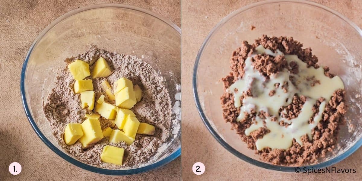 add butter and dry ingredients to make the dough