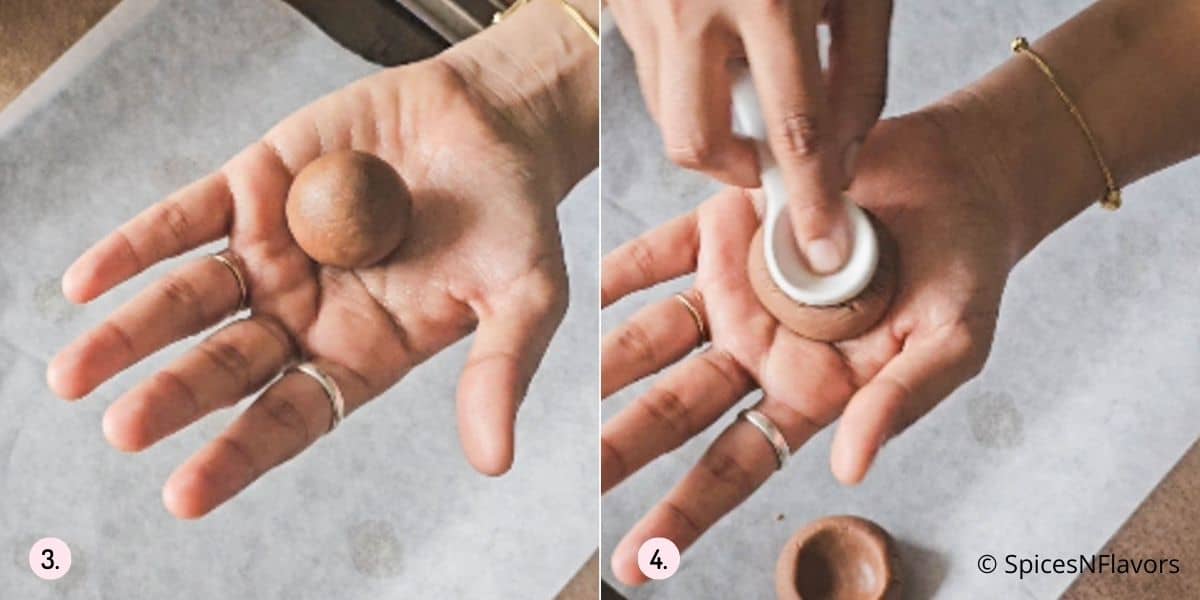 roll the cookie dough and create an impression using back of the spoon