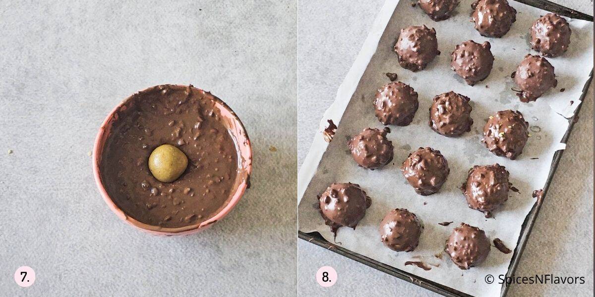 coat the truffle with pistachio chocolate