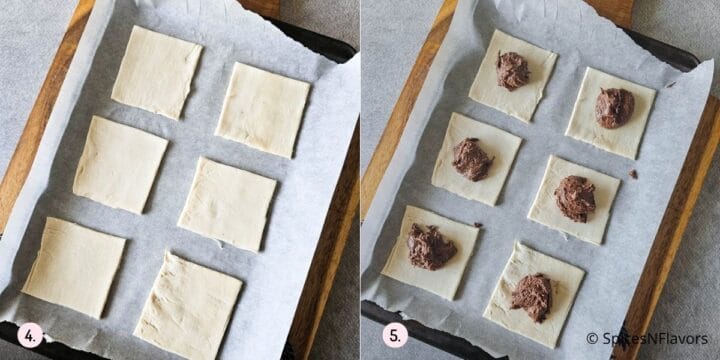 adding the filling in the centre of the squares