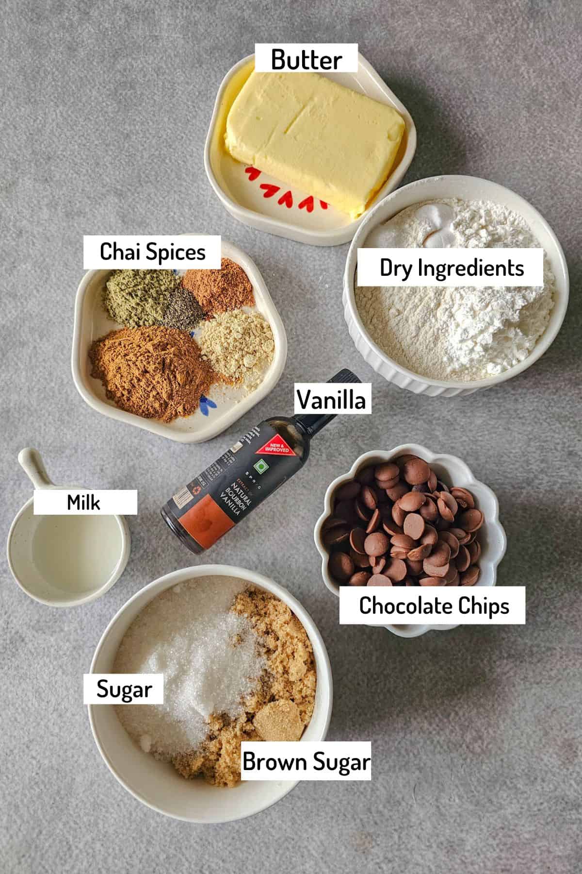 ingredients needed to make chai spiced chocolate chip cookies