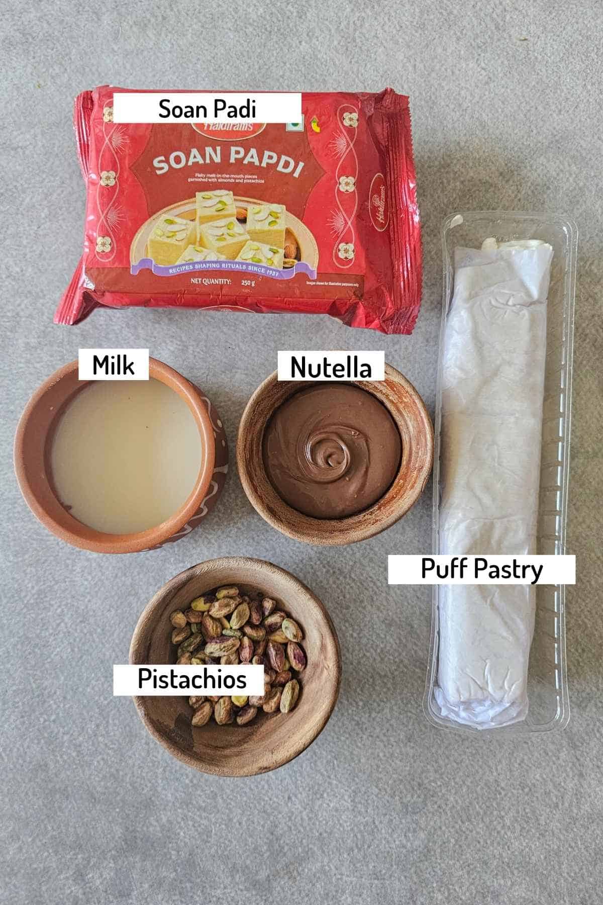 ingredients needed to make soan papdi nutella puffs