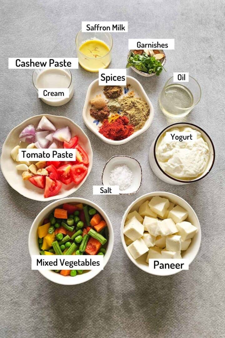ingredients needed to make oven baked mixed vegetable paneer curry casserole