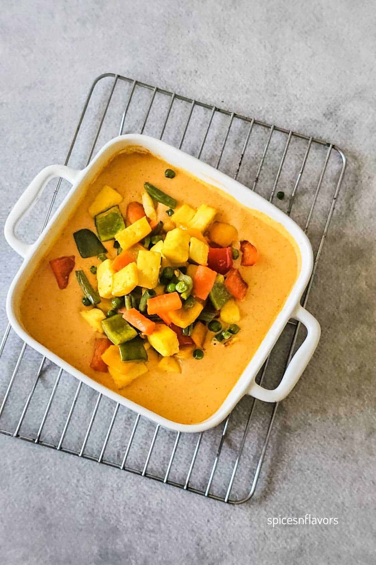 add the roasted vegetables to the shahi gravy