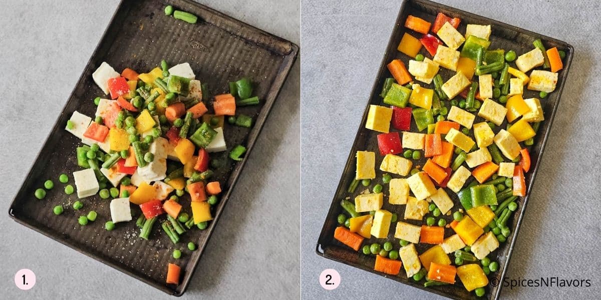 roasting vegetables in a baking tray
