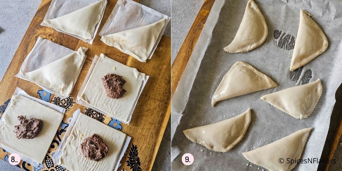 shaping the soan papdi puffs into gujiyas