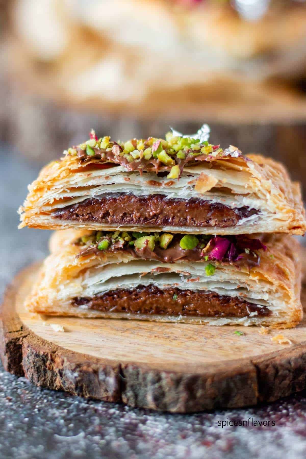 one nutella soan papdi squares cut in the centre to show the layers