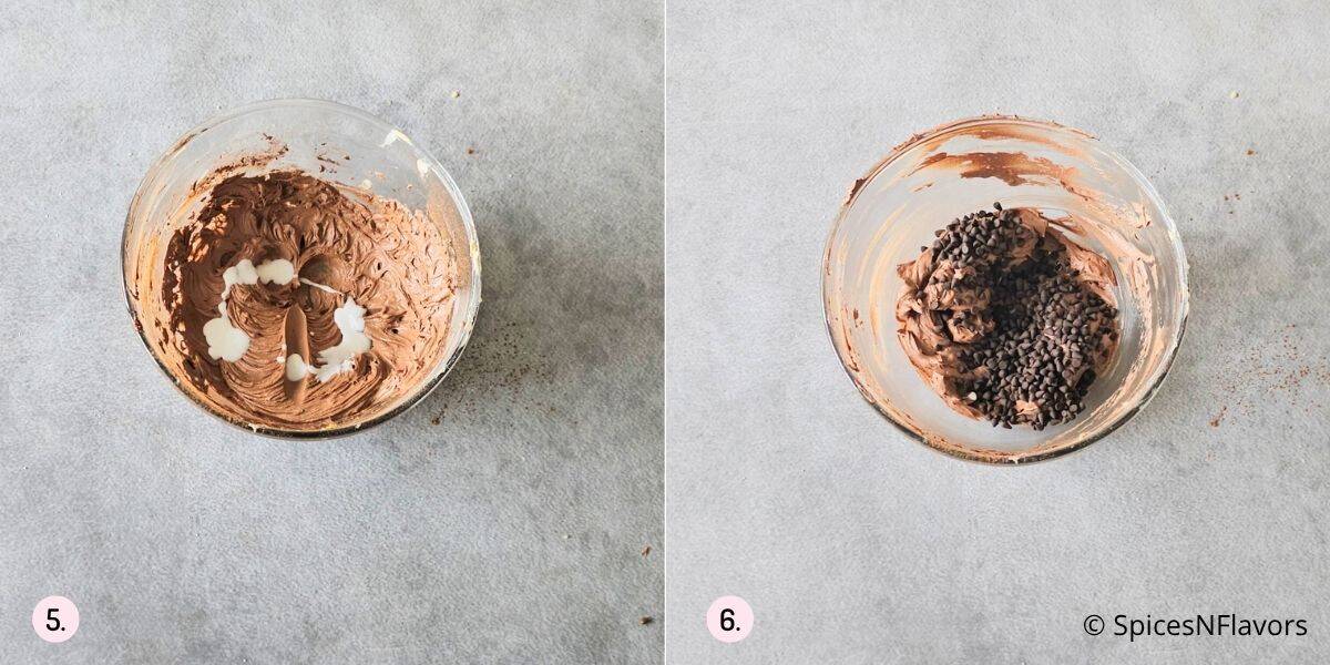 add cream and chocolate chips