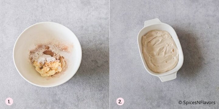 Beat cream cheese, sugar and cinnamon till creamy and layer in a dish