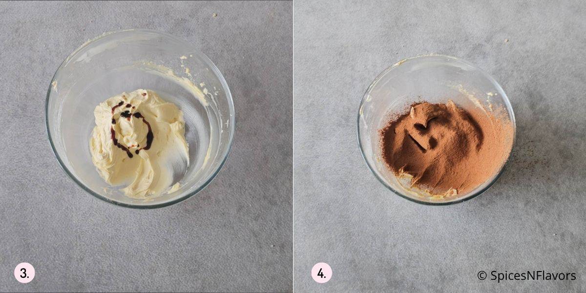 add vanilla, cocoa powder and salt to the bowl