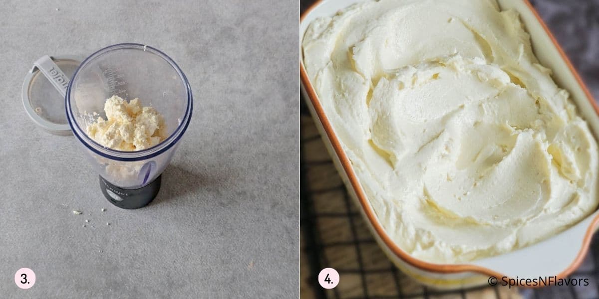 Blend the cheese and layer in a shallow bowl