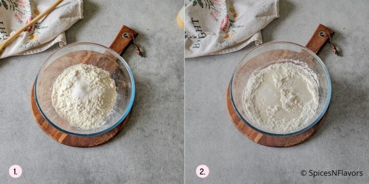 combine ingredients to make a dough