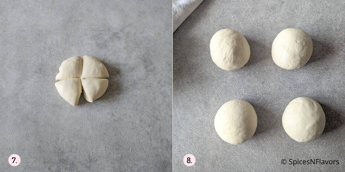 divide the dough into 4 equal bowls