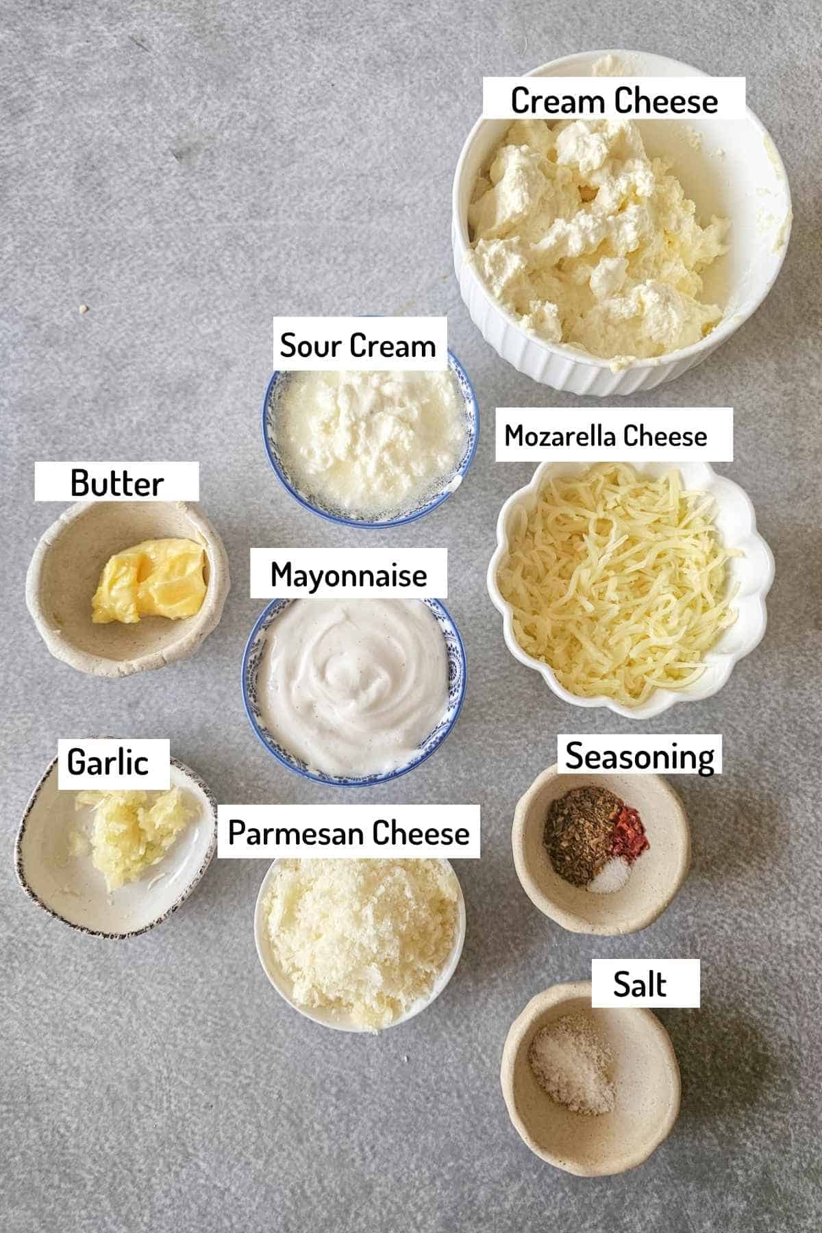 ingredients needed to make baked garlic bread dip