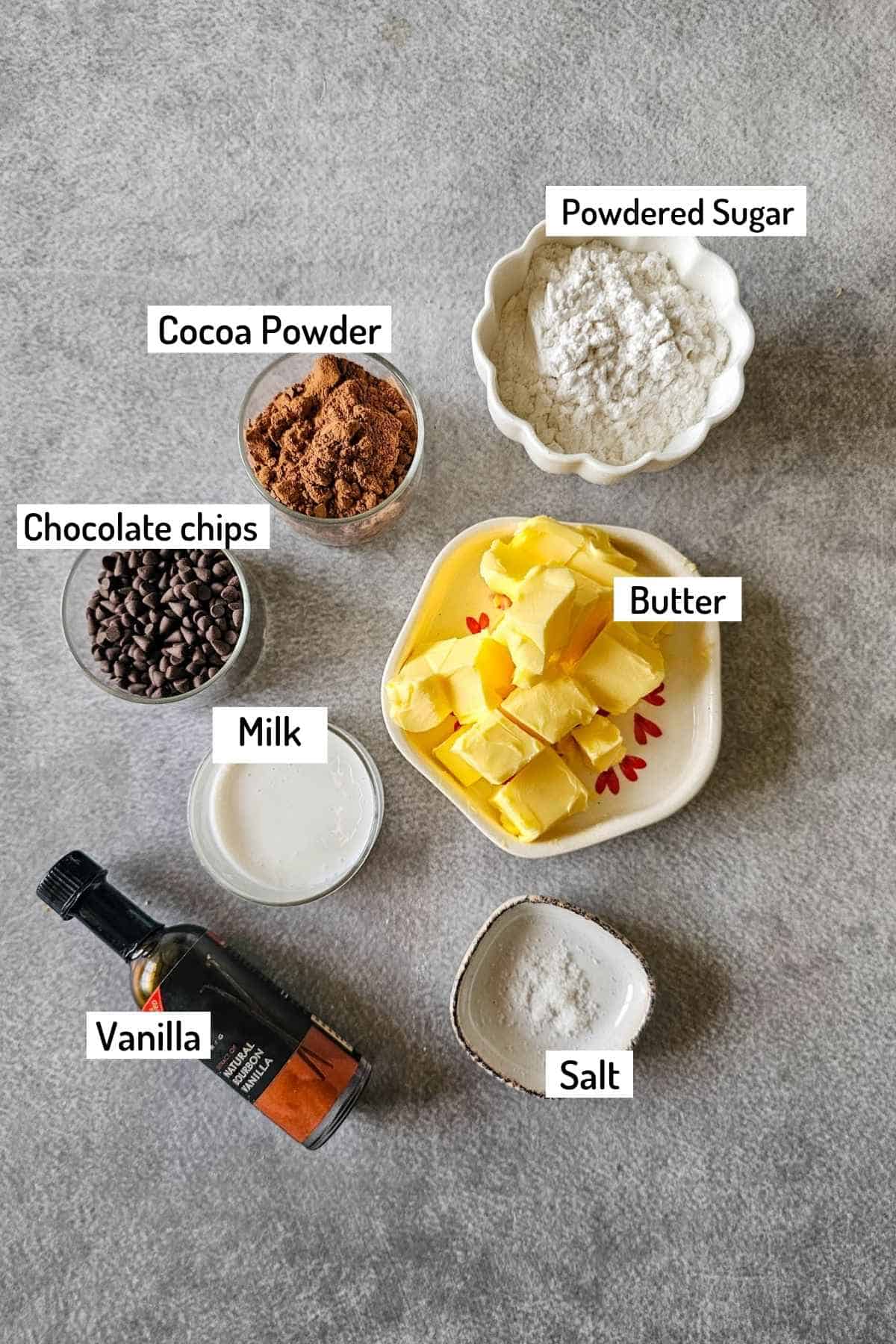 ingredients needed to make brownie batter dip
