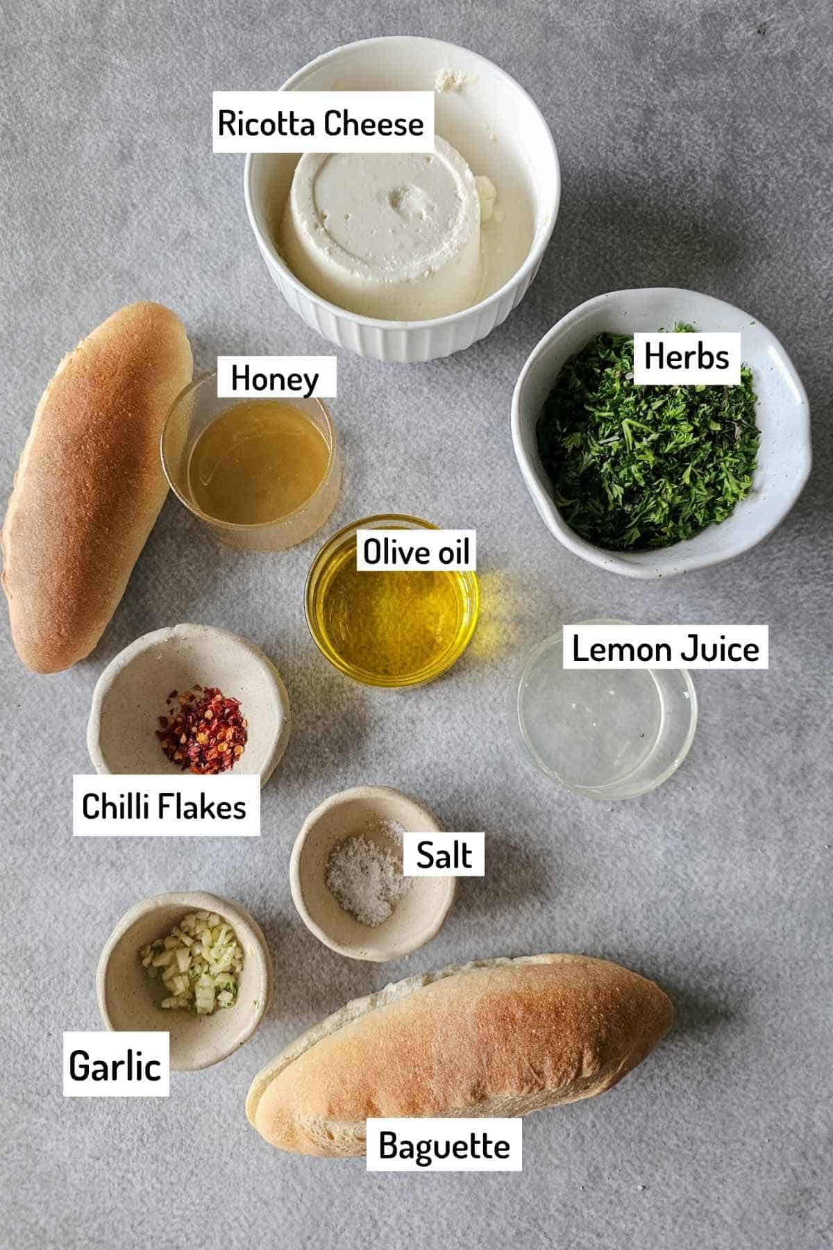 ingredients needed to make whipped ricotta dip
