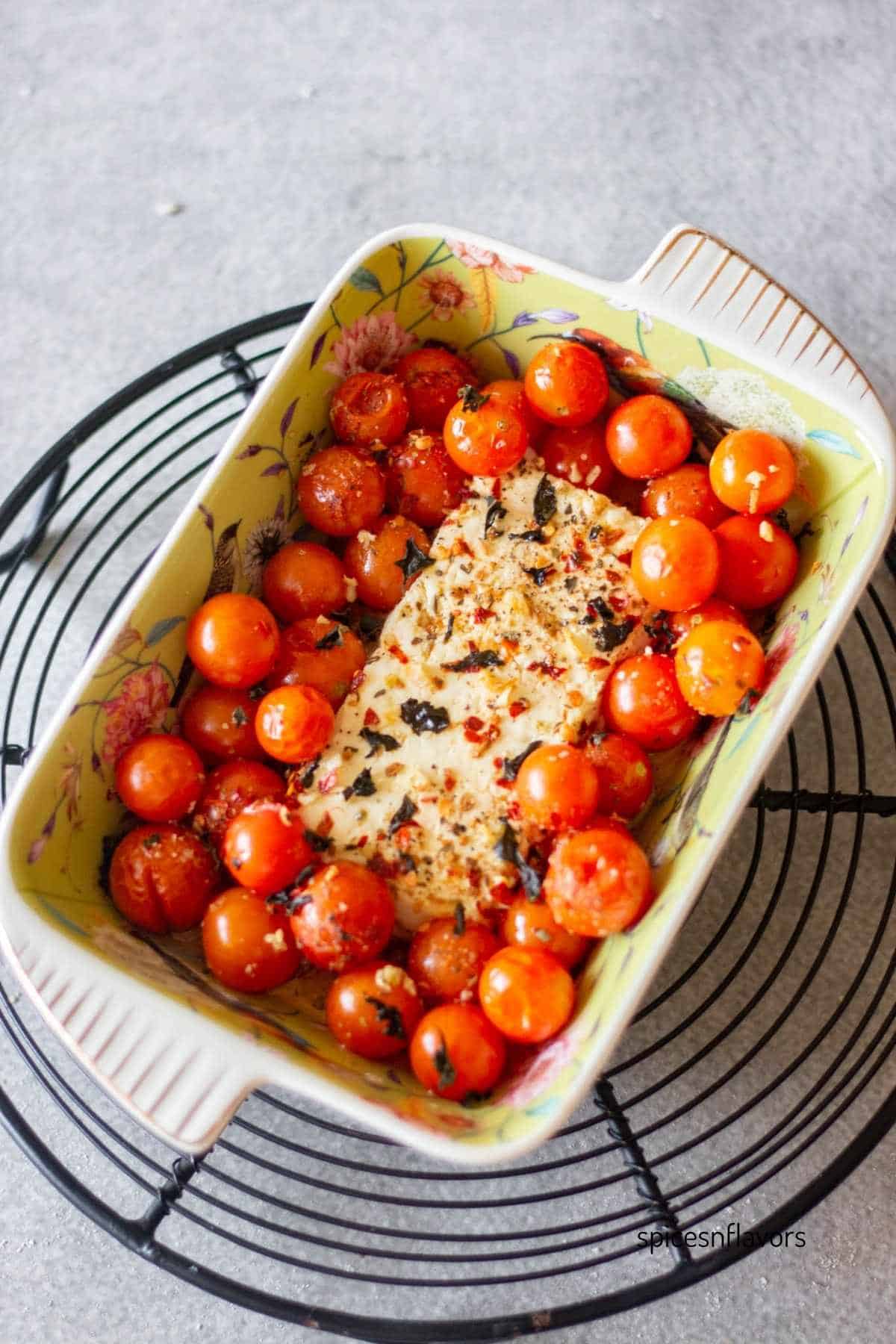 ingredients of feta dip after baking