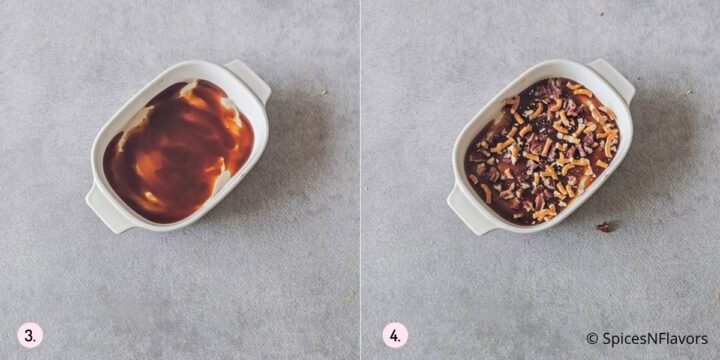 Add caramel sauce and garnish