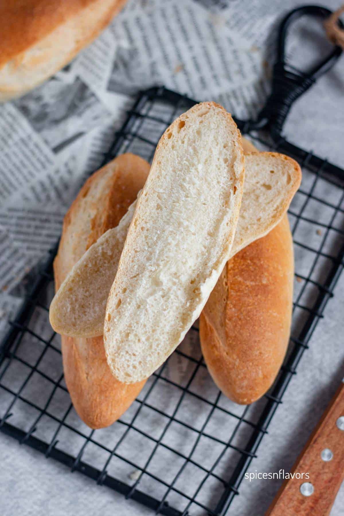 mini baguette sliced horizontally