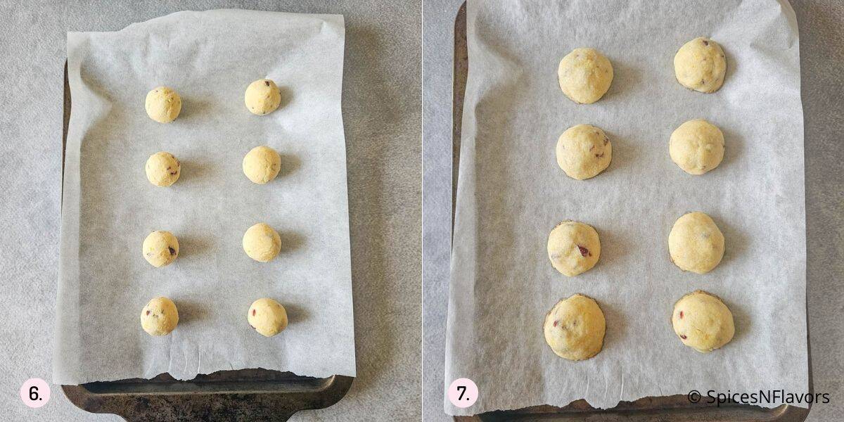 Bake cranberry orange snowball cookies placed in the cookie tray