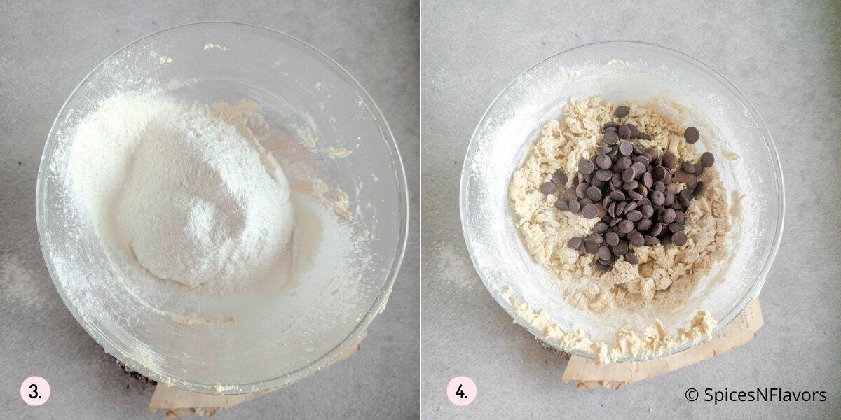 sieve dry ingredients and fold chocolate chips