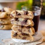 close up image of peanut butter chocolate chip cookies for recipe card