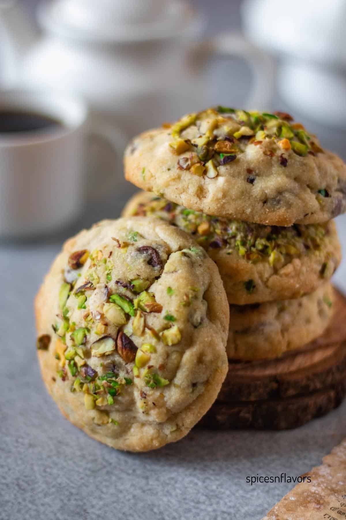 stacked pistachio stuffed cookies