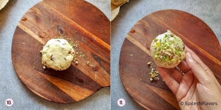 Roll the cookie dough ball on chopped nuts for added crunch