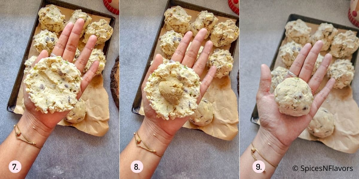 fill the cookie dough wih the prepared pistachio butter mix